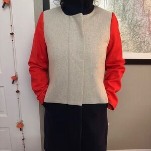 J.Crew Women's Red and Beige Cape Coat color blocking